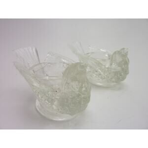 Vintage Clear Glass Bird with Berry Open Salt Cellar x 2